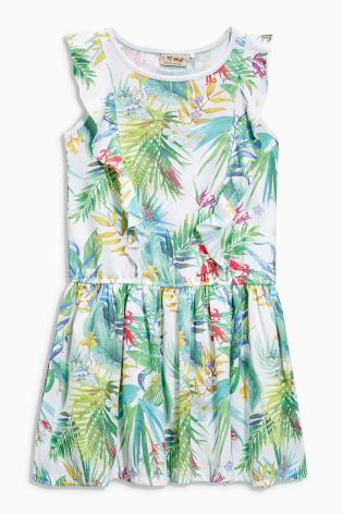 Multi Tropical Print Dippy Hem Dress (3-16yrs)